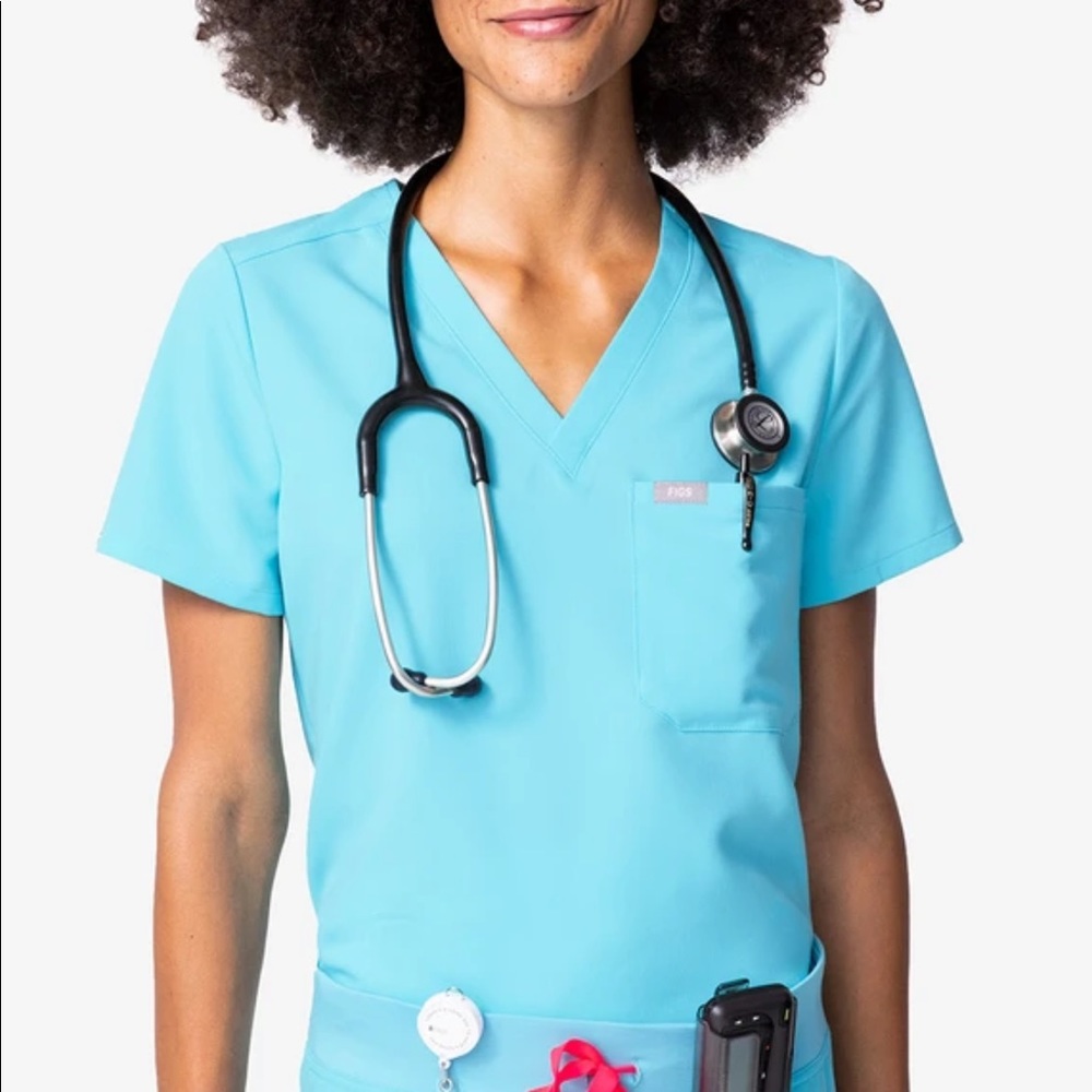 NWT Figs Catarina Neon Blue One Pocket Scrub Top